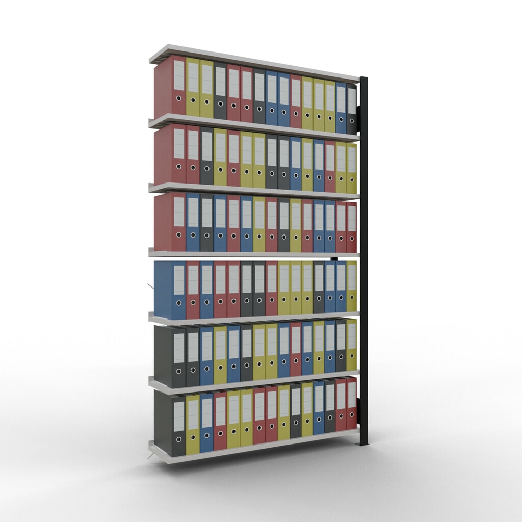 N° de l'image du produit 2 : Rayonnage de bureau SCHULTE travée auxiliaire, utilisable d’un seul côté, avec barres de butée, CT 85 kg, noir, HxlxP 2 300 x 1 300 x 300 mm