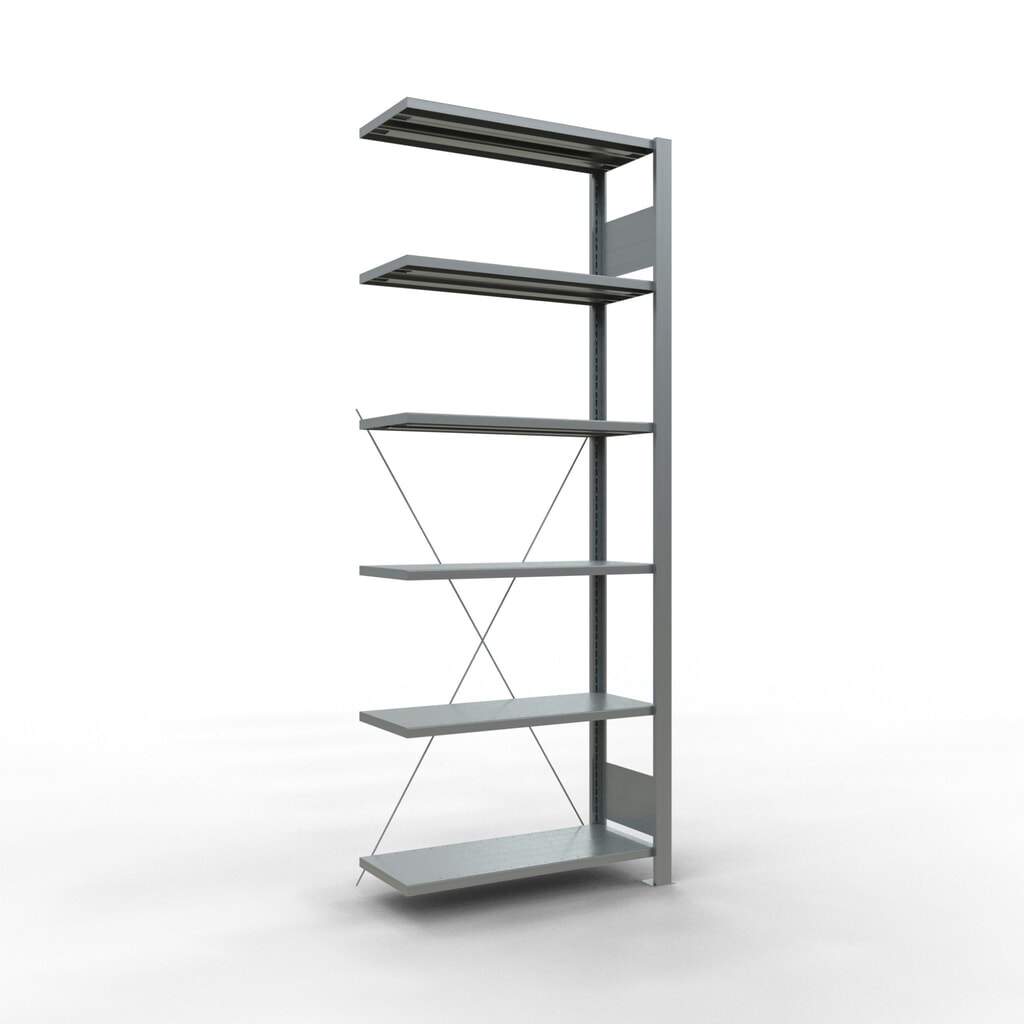 Rayonnage de bureau SCHULTE travée auxiliaire, utilisable d’un seul coté, sans barres de butée, CT 85 kg, HxlxP 2 000 x 750 x 300 mm Illustration du produit: Rayonnage de bureau SCHULTE travée auxiliaire, utilisable d’un seul coté, sans barres de butée, CT 85 kg, HxlxP 2 000 x 750 x 300 mm