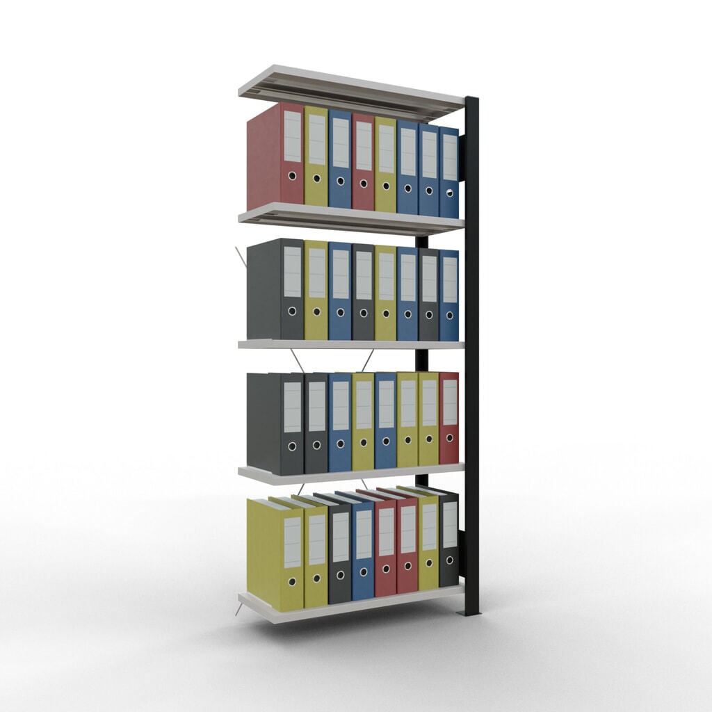N° de l'image du produit 3 : Rayonnage de bureau SCHULTE travée auxiliaire, utilisable d’un seul côté, sans barres de butée, CT 85 kg, noir, HxlxP 1 800 x 750 x 300 mm