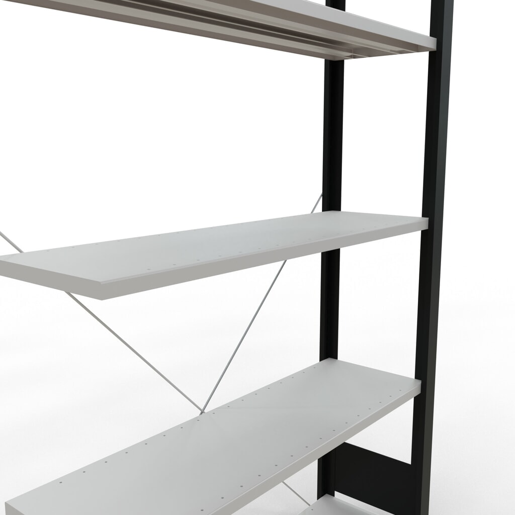 N° de l'image du produit 4 : Rayonnage de bureau SCHULTE travée auxiliaire, utilisable d’un seul côté, sans barres de butée, CT 85 kg, noir, HxlxP 1 800 x 1 000 x 300 mm