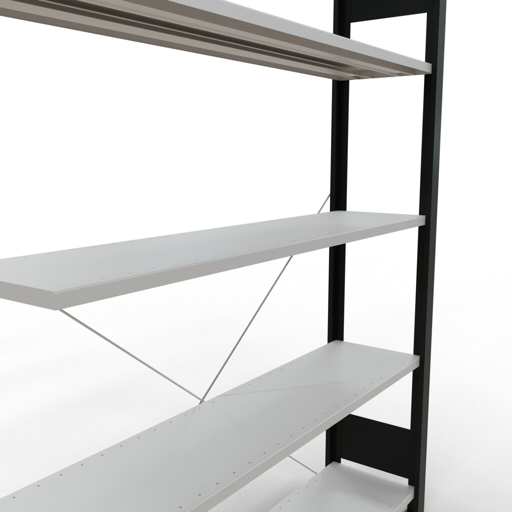 Rayonnage de bureau SCHULTE travée auxiliaire, utilisable d’un seul côté, sans barres de butée, CT 85 kg, noir, HxlxP 1 800 x 1 300 x 300 mm N° de l'image du produit 4 : Rayonnage de bureau SCHULTE travée auxiliaire, utilisable d’un seul côté, sans barres de butée, CT 85 kg, noir, HxlxP 1 800 x 1 300 x 300 mm