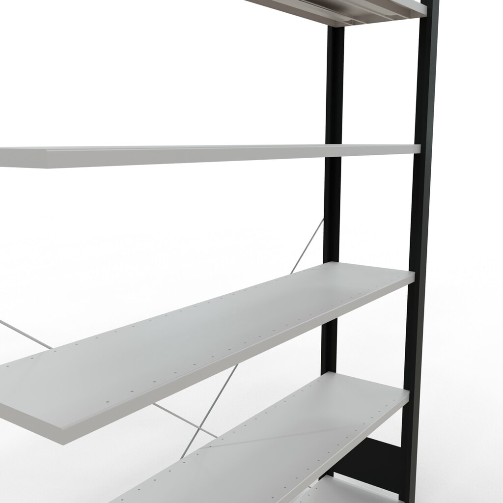 N° de l'image du produit 4 : Rayonnage de bureau SCHULTE travée auxiliaire, utilisable d’un seul côté, sans barres de butée, CT 85 kg, noir, HxlxP 2 000 x 1 300 x 300 mm
