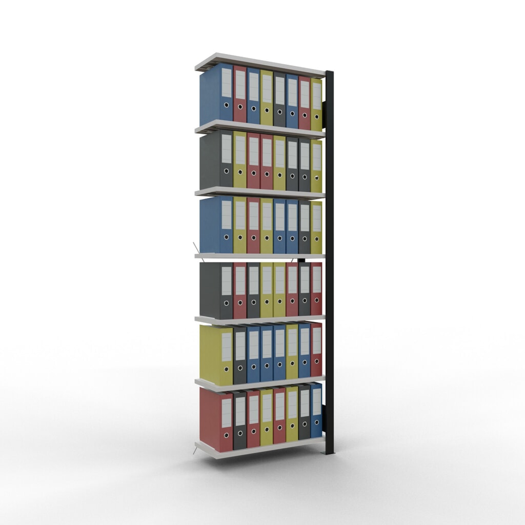 N° de l'image du produit 2 : Rayonnage de bureau SCHULTE travée auxiliaire, utilisable d’un seul côté, sans barres de butée, CT 85 kg, noir, HxlxP 2 300 x 750 x 300 mm