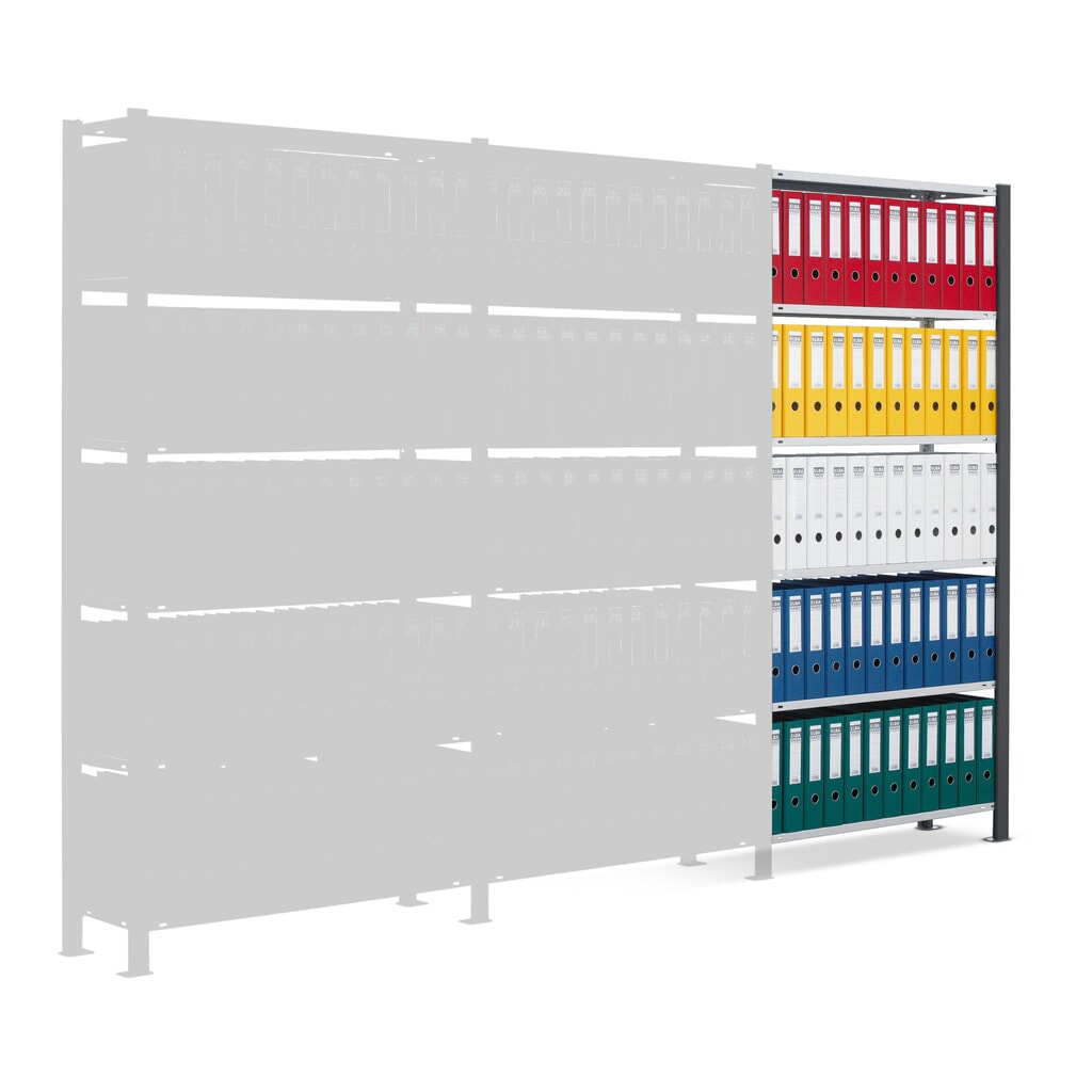 Rayonnage de bureau SCHULTE travée auxiliaire, utilisable d’un seul côté, sans barres de butée, CT 85 kg, noir, HxlxP 2 000 x 750 x 300 mm Illustration du produit: Rayonnage de bureau SCHULTE travée auxiliaire, utilisable d’un seul côté, sans barres de butée, CT 85 kg, noir, HxlxP 2 000 x 750 x 300 mm