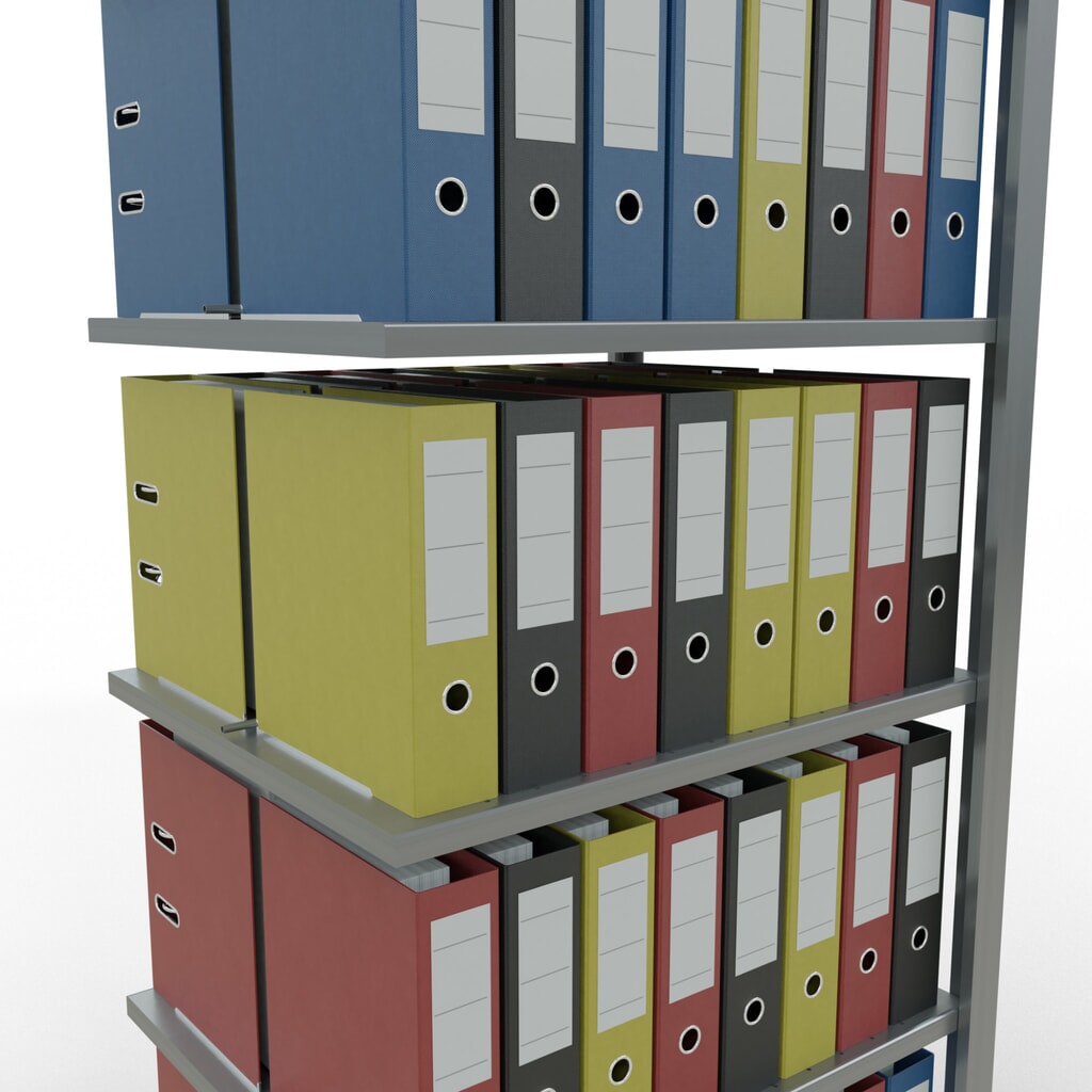 Rayonnage de bureau SCHULTE travée auxiliaire, utilisable des deux côtés, avec butées centrales, CT 150 kg, HxlxP 2 000 x 750 x 600 mm N° de l'image du produit 4 : Rayonnage de bureau SCHULTE travée auxiliaire, utilisable des deux côtés, avec butées centrales, CT 150 kg, HxlxP 2 000 x 750 x 600 mm