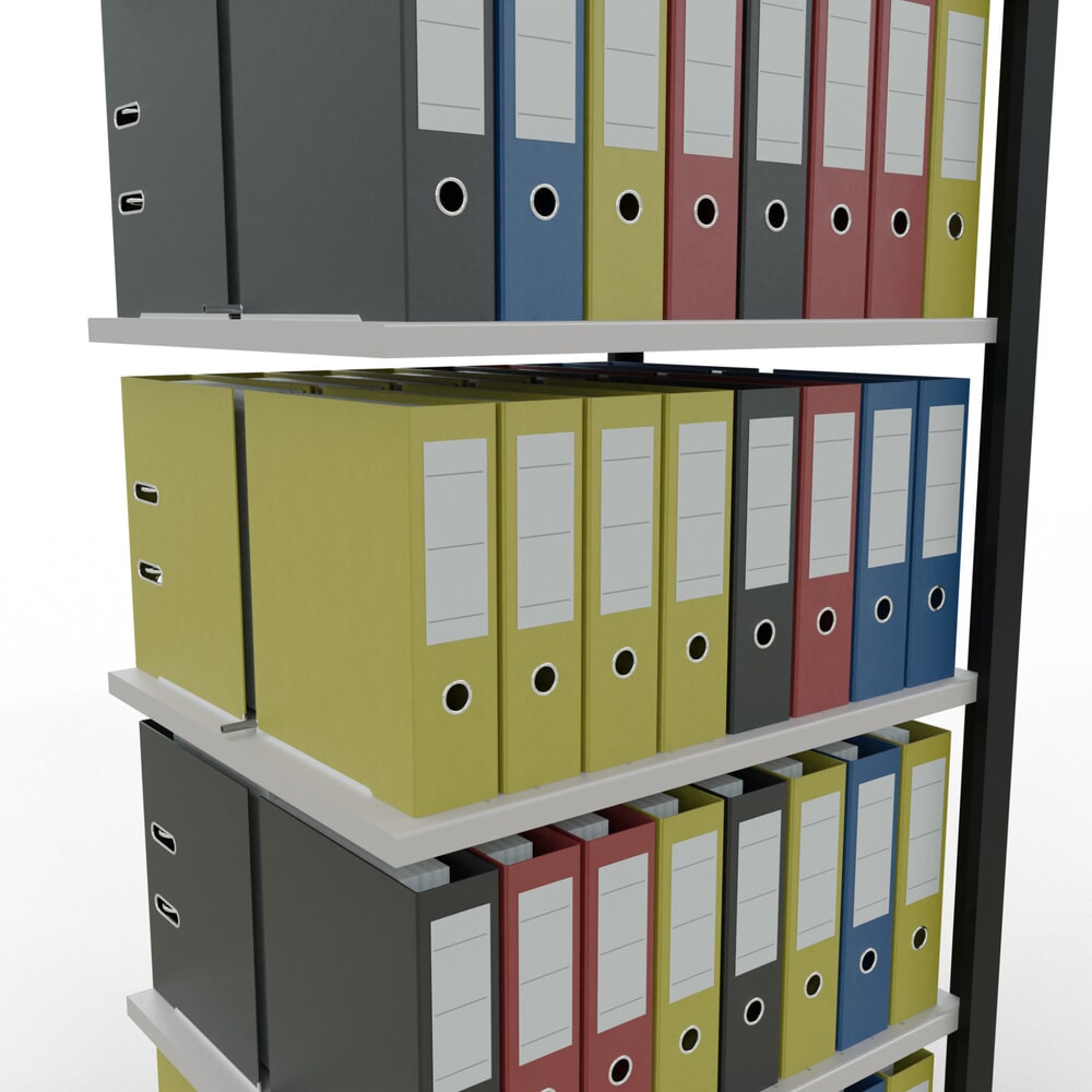 N° de l'image du produit 3 : Rayonnage de bureau SCHULTE travée auxiliaire, utilisable des deux côtés, avec butées centrales, CT 150 kg, noir, HxlxP 2 000 x 750 x 600 mm