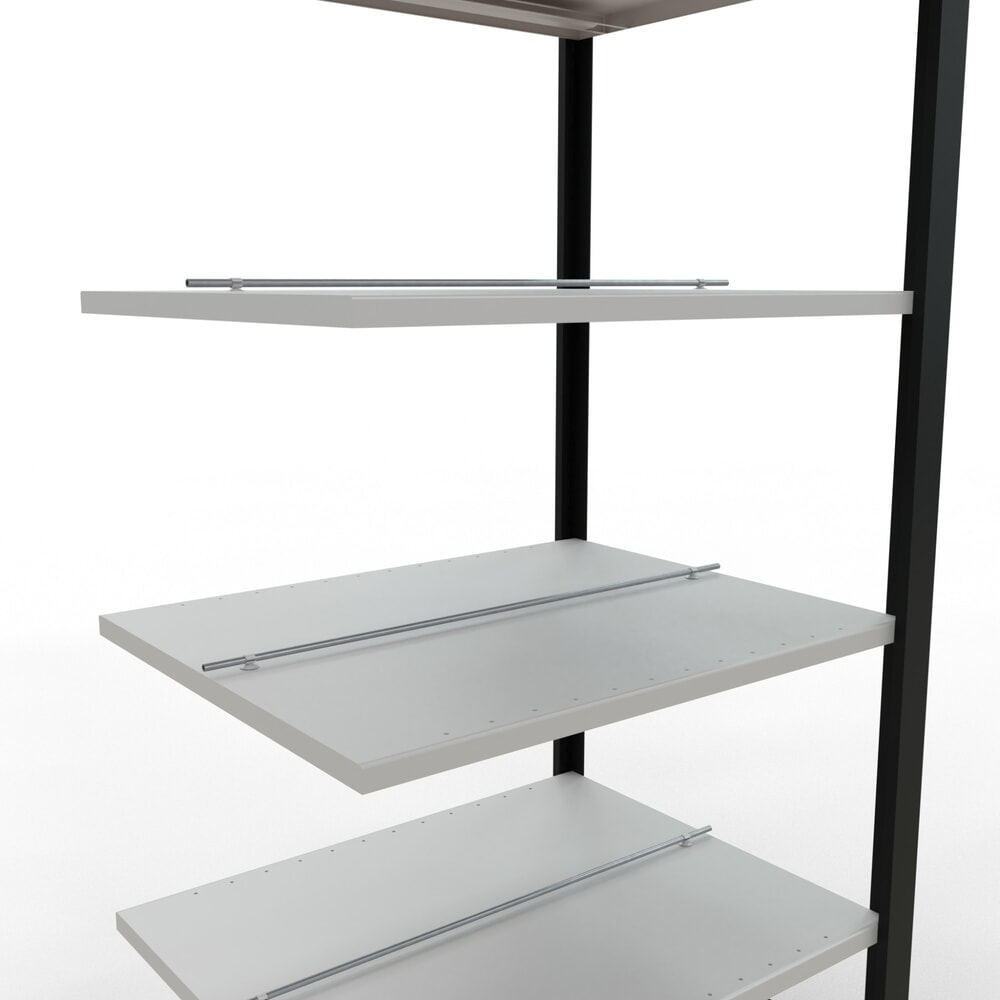 N° de l'image du produit 4 : Rayonnage de bureau SCHULTE travée auxiliaire, utilisable des deux côtés, avec butées centrales, CT 150 kg, noir, HxlxP 2 000 x 750 x 600 mm