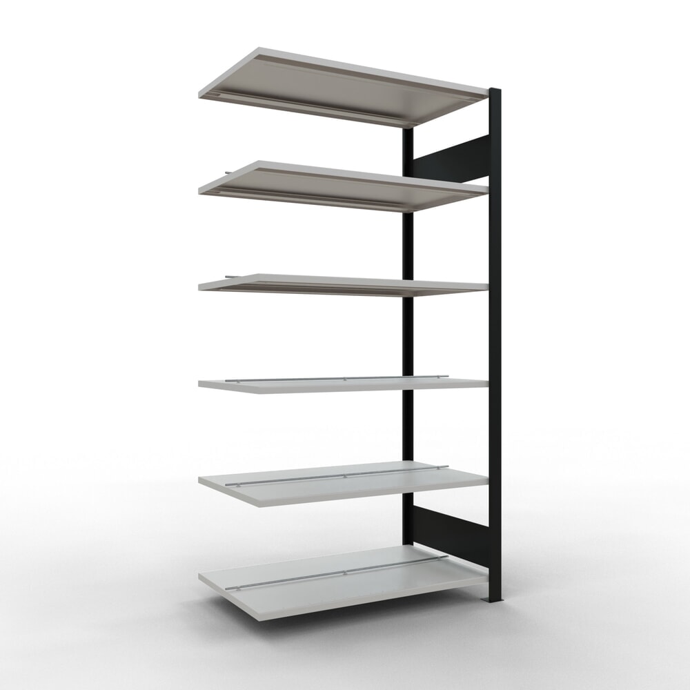 Illustration du produit: Rayonnage de bureau SCHULTE travée auxiliaire, utilisable des deux côtés, avec butées centrales, CT 150 kg, noir, HxlxP 2 000 x 1 000 x 600 mm