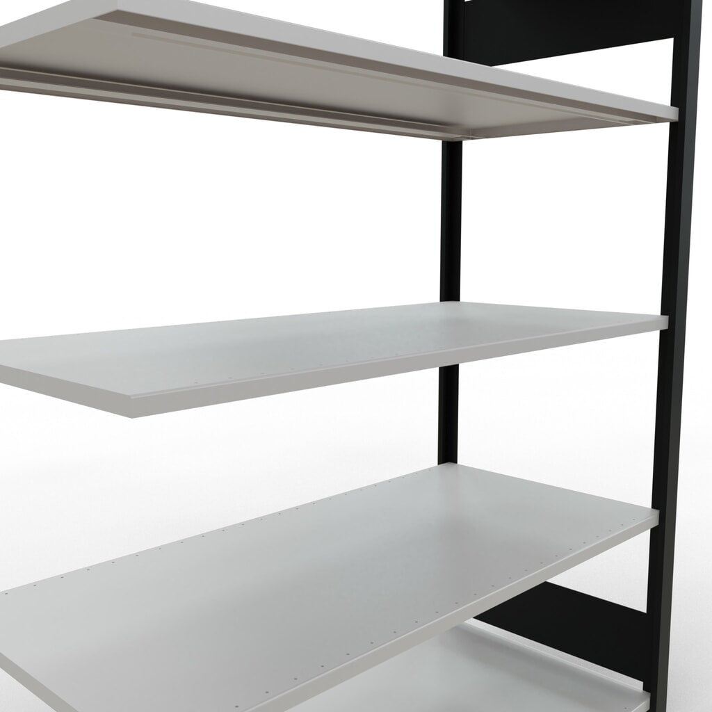 N° de l'image du produit 4 : Rayonnage de bureau SCHULTE travée auxiliaire, utilisable des deux cotés, sans butées centrales, CT 150 kg, noir, HxlxP 1 800 x 1 300 x 600 mm