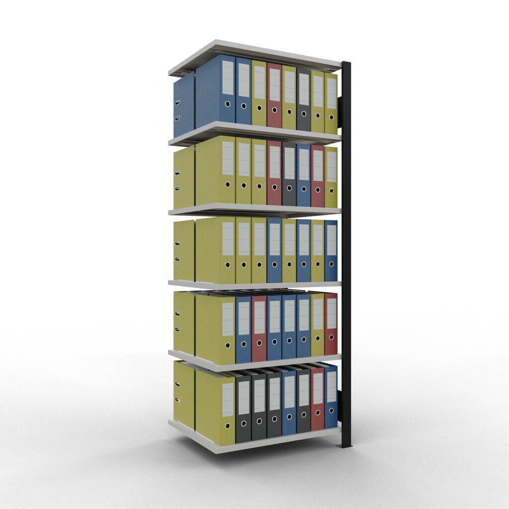 N° de l'image du produit 2 : Rayonnage de bureau SCHULTE travée auxiliaire, utilisable des deux côtés, sans butées centrales, CT 150 kg, noir, HxlxP 2 000 x 750 x 600 mm