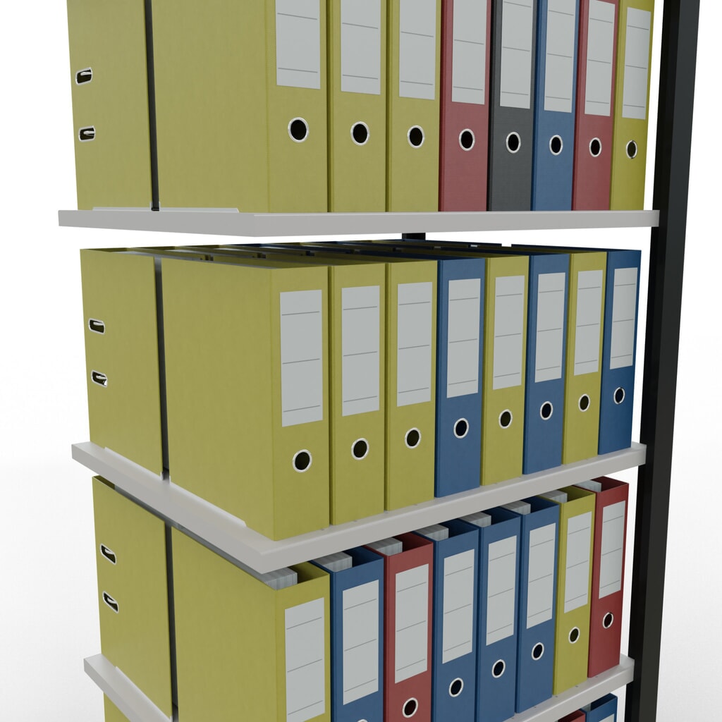 N° de l'image du produit 3 : Rayonnage de bureau SCHULTE travée auxiliaire, utilisable des deux côtés, sans butées centrales, CT 150 kg, noir, HxlxP 2 000 x 750 x 600 mm