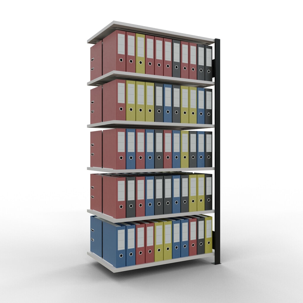 N° de l'image du produit 2 : Rayonnage de bureau SCHULTE travée auxiliaire, utilisable des deux côtés, sans butées centrales, CT 150 kg, noir, HxlxP 2 000 x 1 000 x 600 mm