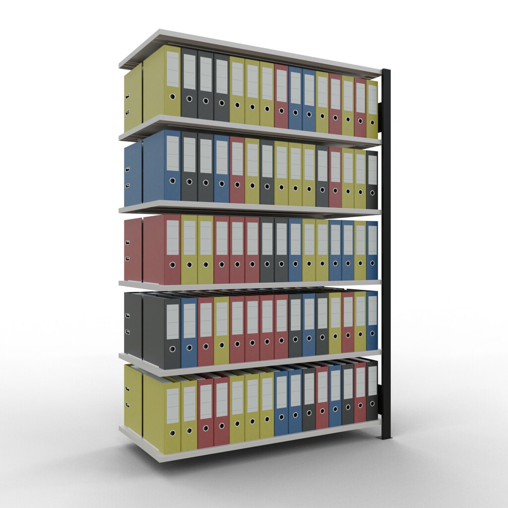 N° de l'image du produit 2 : Rayonnage de bureau SCHULTE travée auxiliaire, utilisable des deux côtés, sans butées centrales, CT 150 kg, noir, HxlxP 2 000 x 1 300 x 600 mm