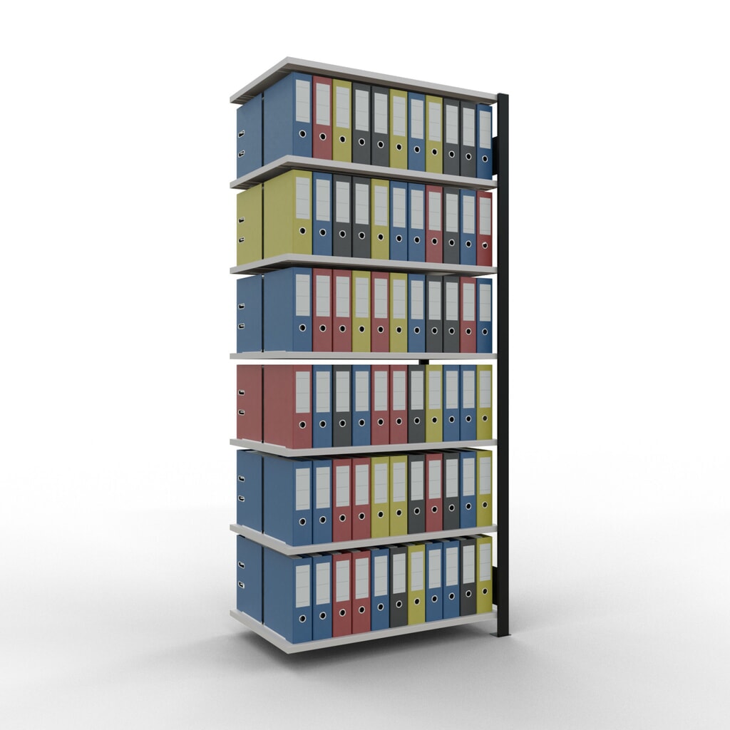 N° de l'image du produit 2 : Rayonnage de bureau SCHULTE travée auxiliaire, utilisable des deux côtés, sans butées centrales, CT 150 kg, noir, HxlxP 2 300 x 1 000 x 600 mm