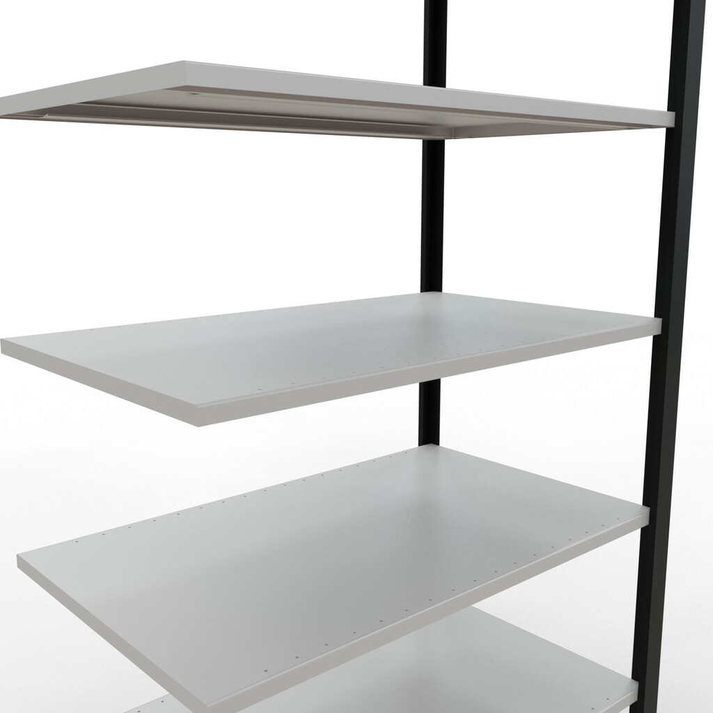 Rayonnage de bureau SCHULTE travée auxiliaire, utilisable des deux côtés, sans butées centrales, CT 150 kg, noir, HxlxP 2 300 x 1 000 x 600 mm N° de l'image du produit 4 : Rayonnage de bureau SCHULTE travée auxiliaire, utilisable des deux côtés, sans butées centrales, CT 150 kg, noir, HxlxP 2 300 x 1 000 x 600 mm
