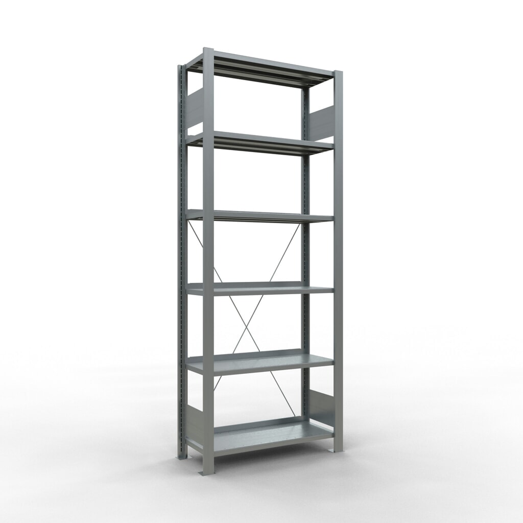 Rayonnage de bureau SCHULTE travée de base, utilisable d’un seul côté, avec barres de butée, CT 85 kg, HxlxP 2 000 x 750 x 300 mm Illustration du produit: Rayonnage de bureau SCHULTE travée de base, utilisable d’un seul côté, avec barres de butée, CT 85 kg, HxlxP 2 000 x 750 x 300 mm