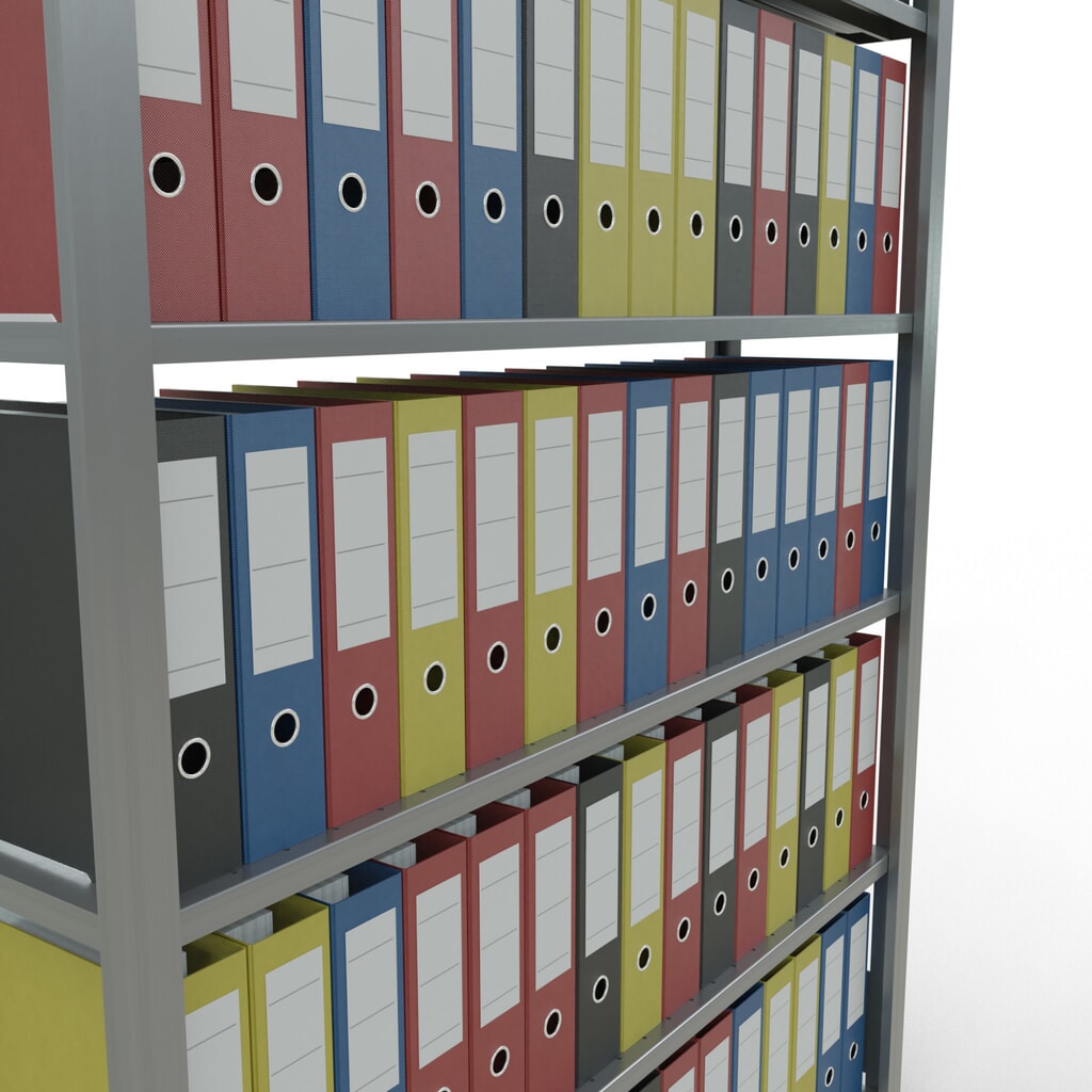 N° de l'image du produit 3 : Rayonnage de bureau SCHULTE travée de base, utilisable d’un seul côté, avec barres de butée, CT 85 kg, HxlxP 2 000 x 1 300 x 300 mm