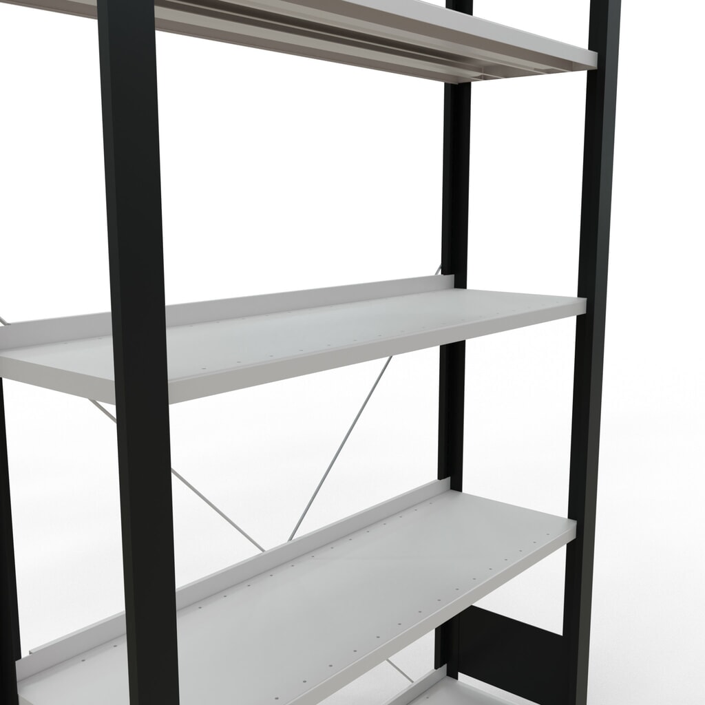 N° de l'image du produit 4 : Rayonnage de bureau SCHULTE travée de base, utilisable d’un seul côté, avec barres de butée, CT 85 kg, noir, HxlxP 1 800 x 1 000 x 300 mm