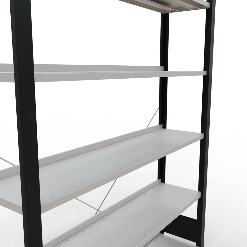 N° de l'image du produit 4 : Rayonnage de bureau SCHULTE travée de base, utilisable d’un seul côté, avec barres de butée, CT 85 kg, noir, HxlxP 2 000 x 1 300 x 300 mm