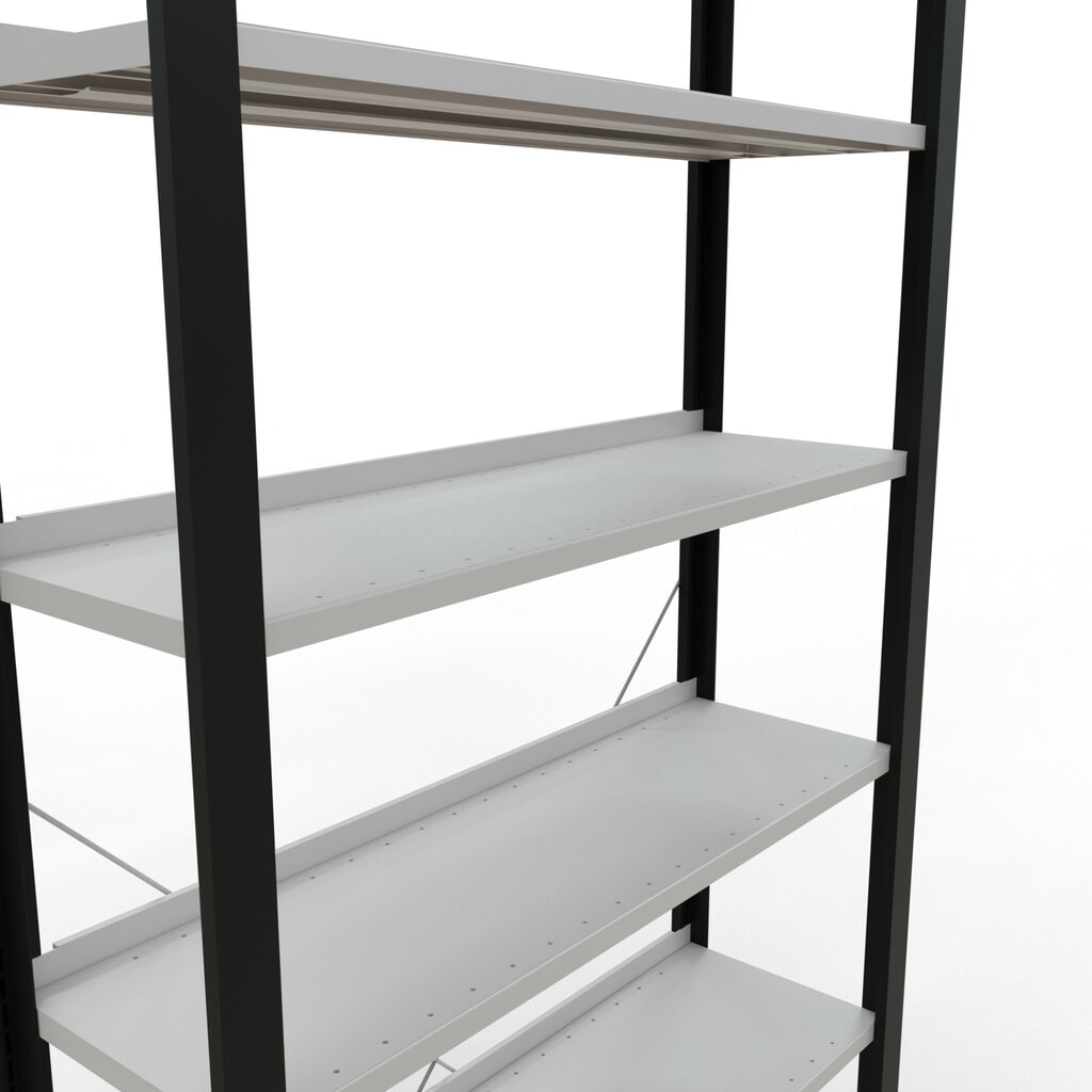 N° de l'image du produit 4 : Rayonnage de bureau SCHULTE travée de base, utilisable d’un seul côté, avec barres de butée, CT 85 kg, noir, HxlxP 2 300 x 1 000 x 300 mm