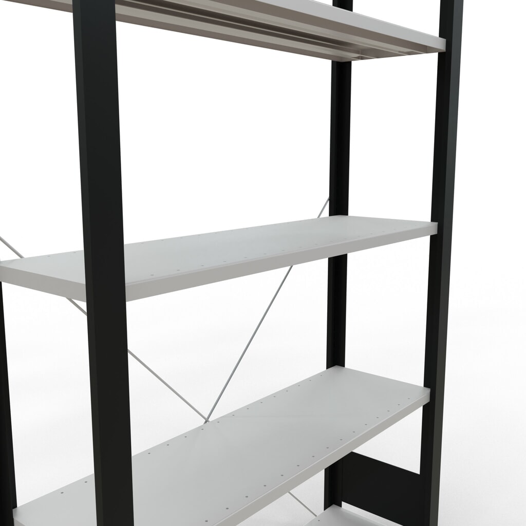 N° de l'image du produit 4 : Rayonnage de bureau SCHULTE travée de base, utilisable d’un seul côté, sans barres de butée, CT 85 kg, noir, HxlxP 1 800 x 1 000 x 300 mm
