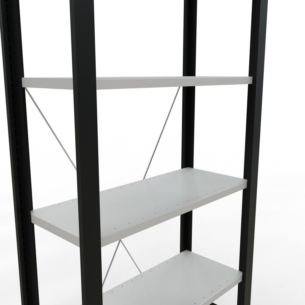 N° de l'image du produit 4 : Rayonnage de bureau SCHULTE travée de base, utilisable d’un seul côté, sans barres de butée, CT 85 kg, noir, HxlxP 2 000 x 750 x 300 mm