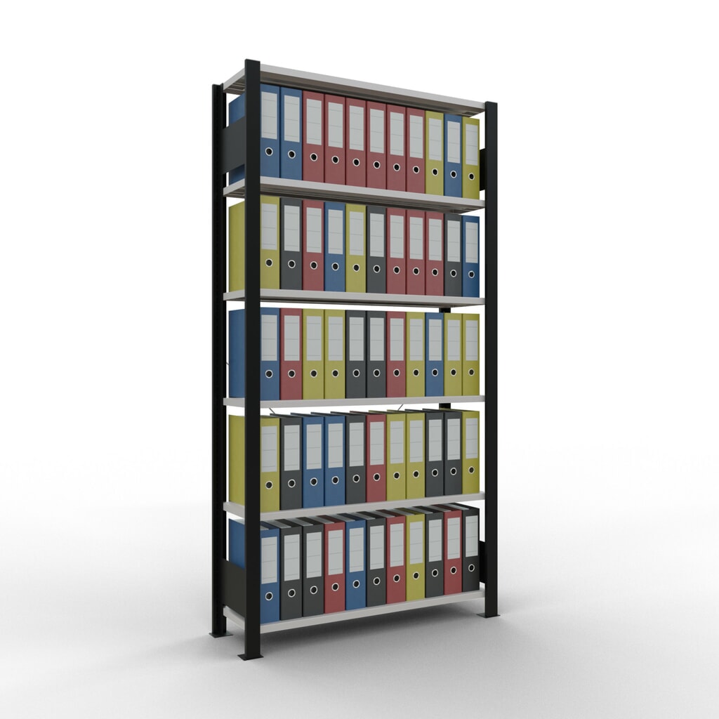 N° de l'image du produit 2 : Rayonnage de bureau SCHULTE travée de base, utilisable d’un seul côté, sans barres de butée, CT 85 kg, noir, HxlxP 2 000 x 1 000 x 300 mm