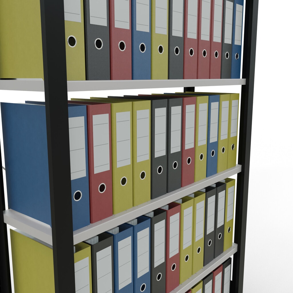 N° de l'image du produit 3 : Rayonnage de bureau SCHULTE travée de base, utilisable d’un seul côté, sans barres de butée, CT 85 kg, noir, HxlxP 2 000 x 1 000 x 300 mm