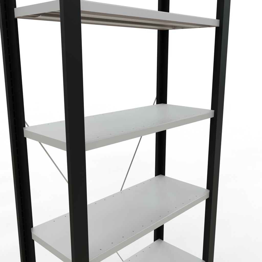 N° de l'image du produit 4 : Rayonnage de bureau SCHULTE travée de base, utilisable d’un seul côté, sans barres de butée, CT 85 kg, noir, HxlxP 2 300 x 750 x 300 mm