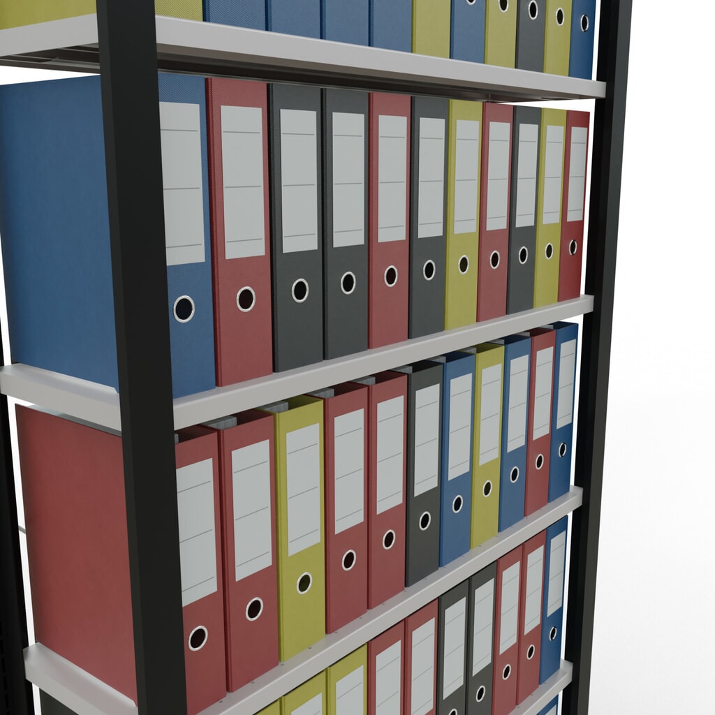 N° de l'image du produit 3 : Rayonnage de bureau SCHULTE travée de base, utilisable d’un seul côté, sans barres de butée, CT 85 kg, noir, HxlxP 2 300 x 1 000 x 300 mm