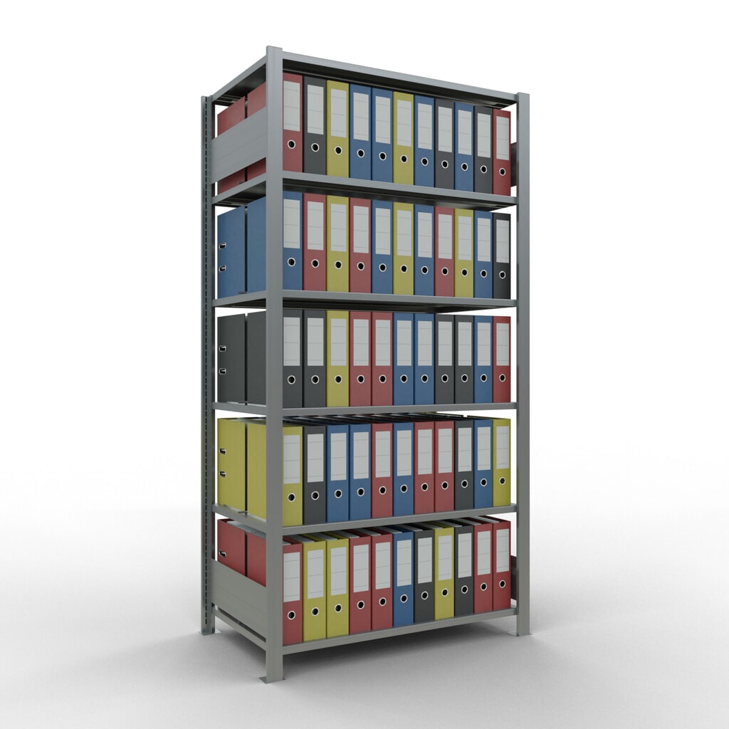 N° de l'image du produit 2 : Rayonnage de bureau SCHULTE travée de base, utilisable des deux côtés, avec butées centrales, CT 150 kg, HxlxP 2 000 x 1 000 x 600 mm