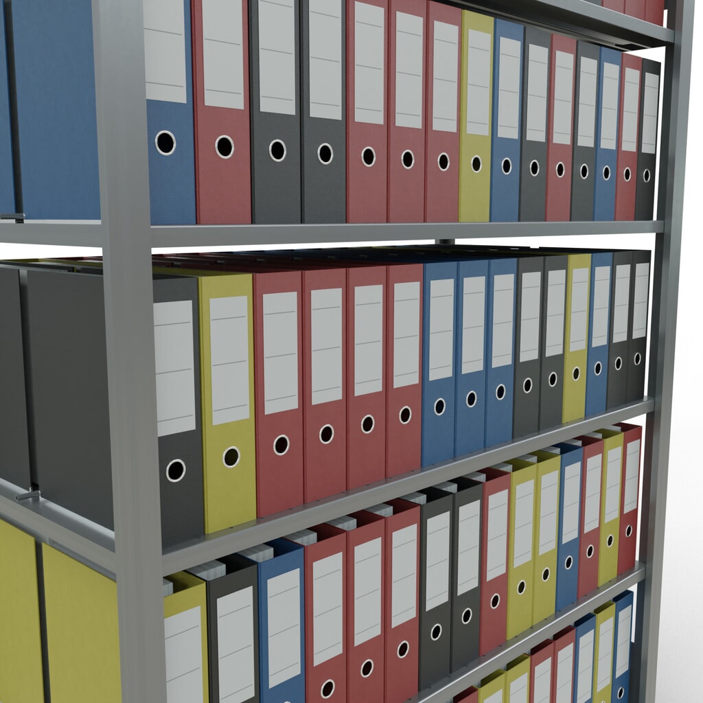 N° de l'image du produit 3 : Rayonnage de bureau SCHULTE travée de base, utilisable des deux côtés, avec butées centrales, CT 150 kg, HxlxP 2 000 x 1 300 x 600 mm