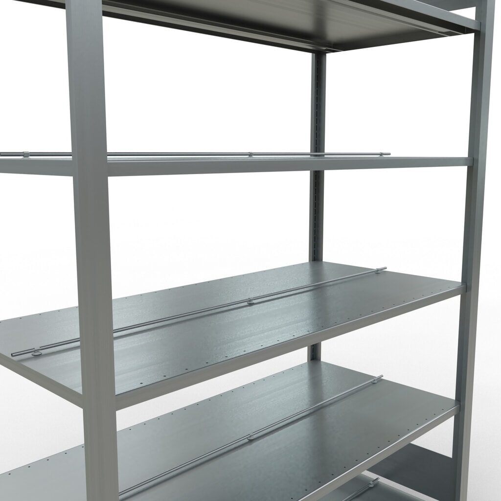 Rayonnage de bureau SCHULTE travée de base, utilisable des deux côtés, avec butées centrales, CT 150 kg, HxlxP 2 000 x 1 300 x 600 mm N° de l'image du produit 4 : Rayonnage de bureau SCHULTE travée de base, utilisable des deux côtés, avec butées centrales, CT 150 kg, HxlxP 2 000 x 1 300 x 600 mm