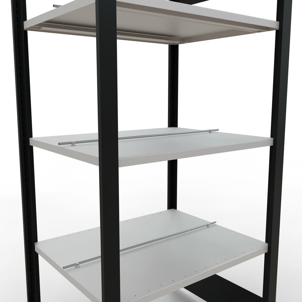 N° de l'image du produit 4 : Rayonnage de bureau SCHULTE travée de base, utilisable des deux cotés, avec butées centrales, CT 150 kg, noir, HxlxP 1 800 x 750 x 600 mm