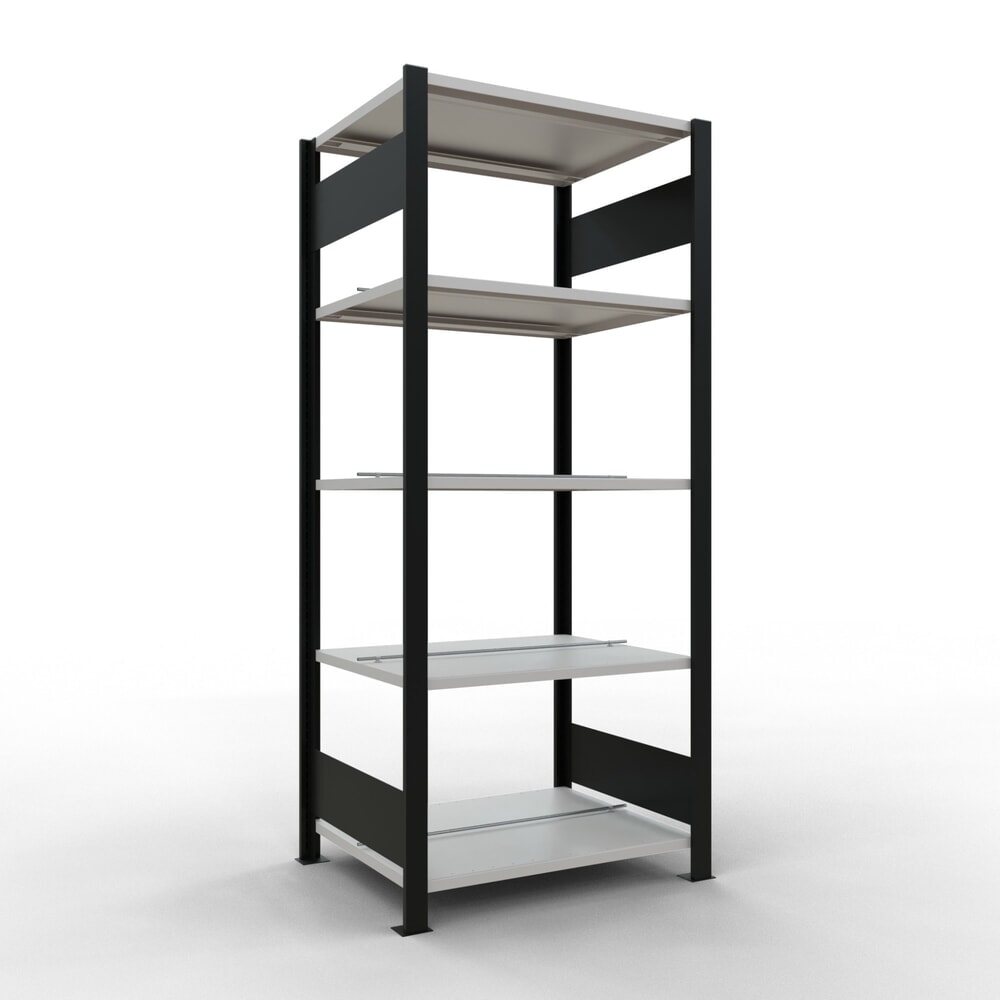 Illustration du produit: Rayonnage de bureau SCHULTE travée de base, utilisable des deux cotés, avec butées centrales, CT 150 kg, noir, HxlxP 1 800 x 750 x 600 mm