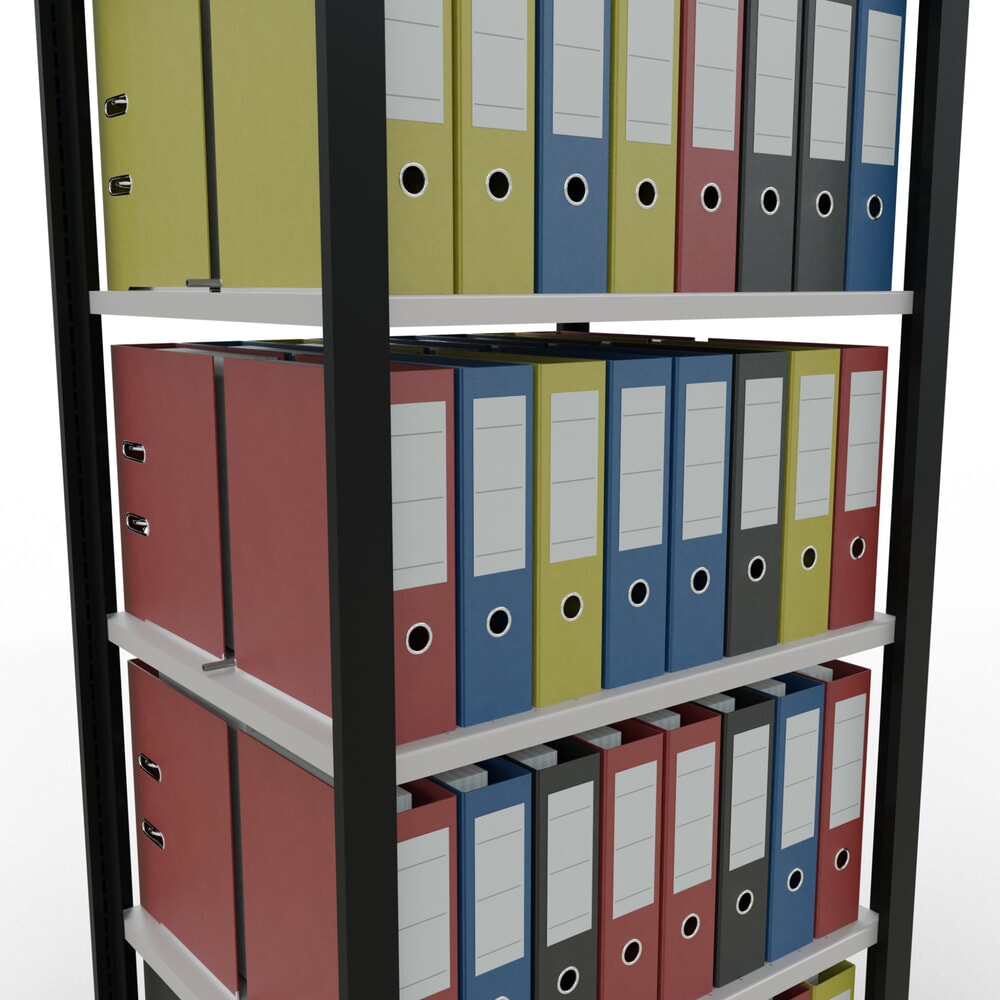 N° de l'image du produit 3 : Rayonnage de bureau SCHULTE travée de base, utilisable des deux côtés, avec butées centrales, CT 150 kg, noir, HxlxP 2 000 x 750 x 600 mm