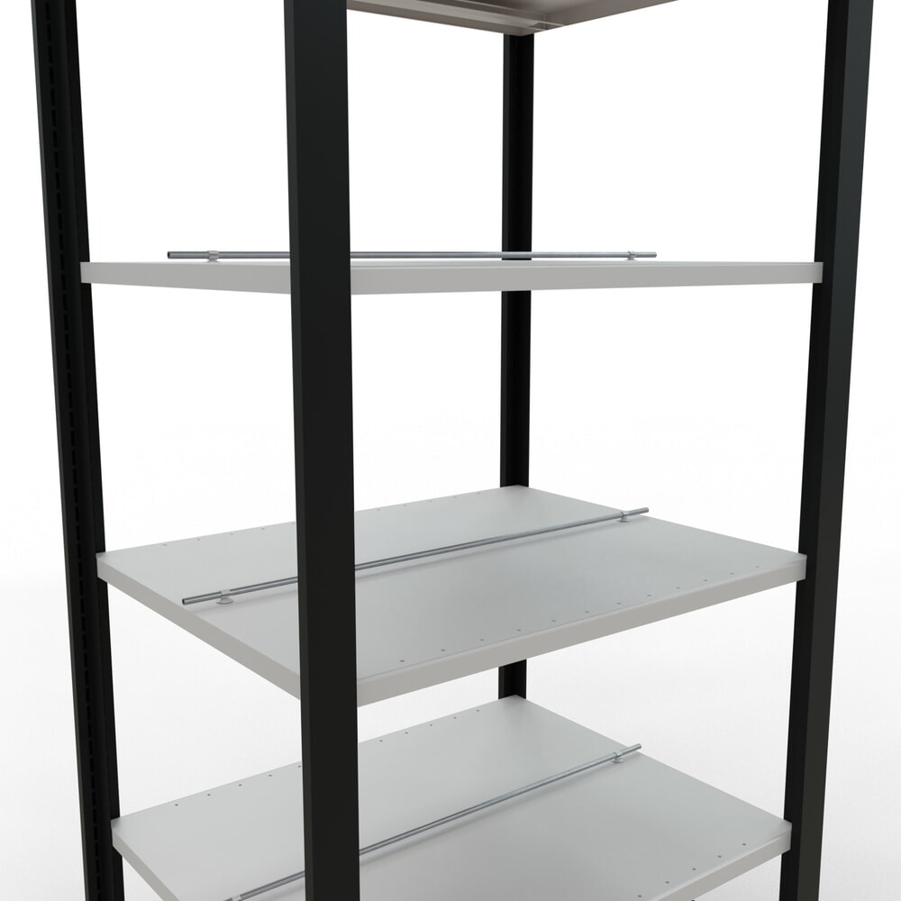 N° de l'image du produit 4 : Rayonnage de bureau SCHULTE travée de base, utilisable des deux côtés, avec butées centrales, CT 150 kg, noir, HxlxP 2 000 x 750 x 600 mm