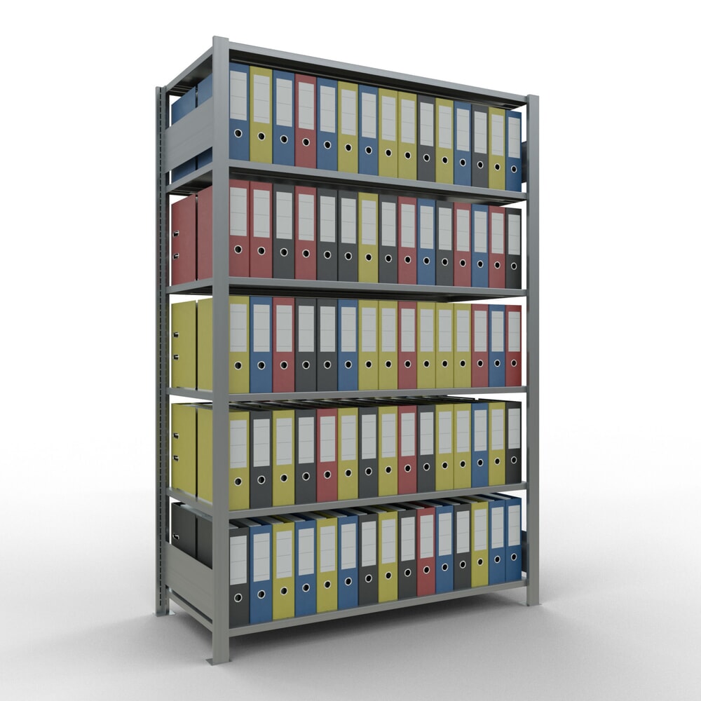 N° de l'image du produit 2 : Rayonnage de bureau SCHULTE travée de base, utilisable des deux côtés, sans butées centrales, CT 150 kg, HxlxP 2 000 x 1 300 x 600 mm