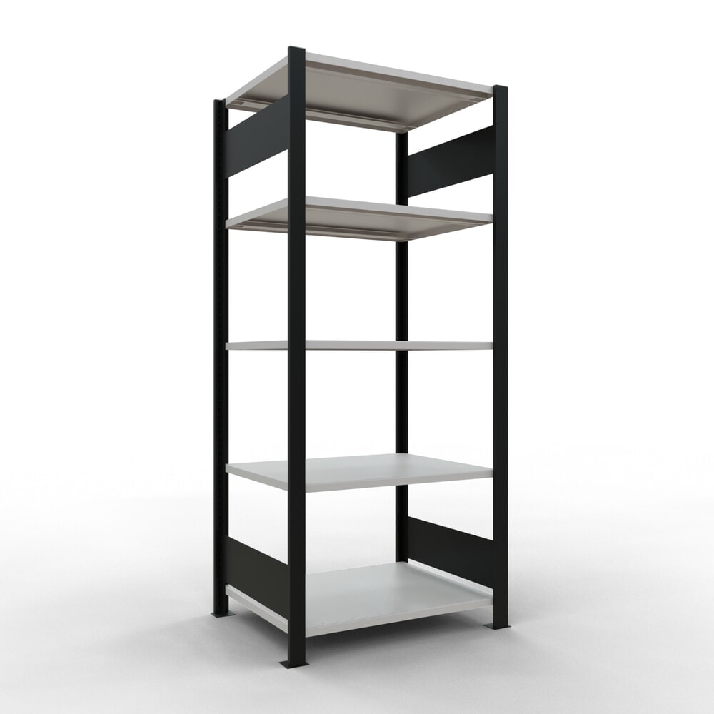 Illustration du produit: Rayonnage de bureau SCHULTE travée de base, utilisable des deux cotés, sans butées centrales, CT 150 kg, noir, HxlxP 1 800 x 750 x 600 mm