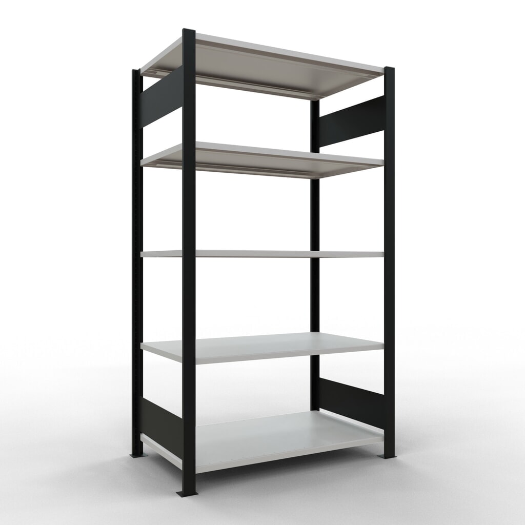 Illustration du produit: Rayonnage de bureau SCHULTE travée de base, utilisable des deux cotés, sans butées centrales, CT 150 kg, noir, HxlxP 1 800 x 1 000 x 600 mm