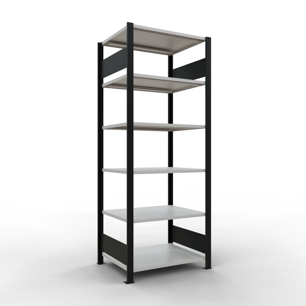 Illustration du produit: Rayonnage de bureau SCHULTE travée de base, utilisable des deux cotés, sans butées centrales, CT 150 kg, noir, HxlxP 2 000 x 750 x 600 mm