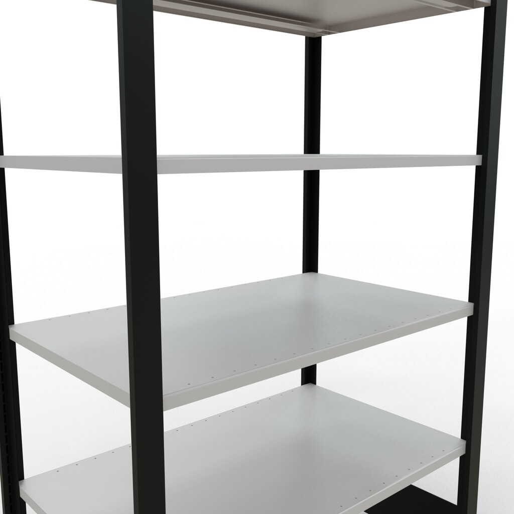 Rayonnage de bureau SCHULTE travée de base, utilisable des deux cotés, sans butées centrales, CT 150 kg, noir, HxlxP 2 000 x 1 000 x 600 mm N° de l'image du produit 4 : Rayonnage de bureau SCHULTE travée de base, utilisable des deux cotés, sans butées centrales, CT 150 kg, noir, HxlxP 2 000 x 1 000 x 600 mm