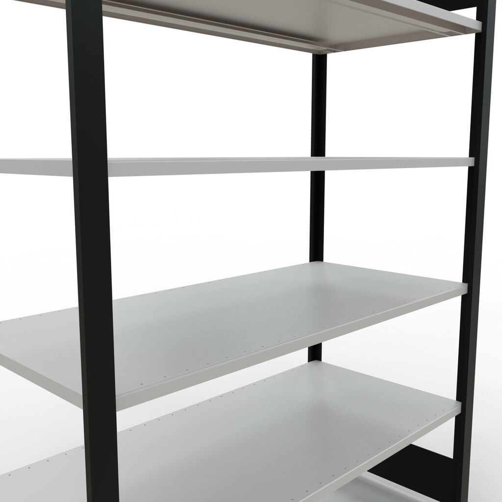 Rayonnage de bureau SCHULTE travée de base, utilisable des deux côtés, sans butées centrales, CT 150 kg, noir, HxlxP 2 000 x 1 300 x 600 mm N° de l'image du produit 4 : Rayonnage de bureau SCHULTE travée de base, utilisable des deux côtés, sans butées centrales, CT 150 kg, noir, HxlxP 2 000 x 1 300 x 600 mm