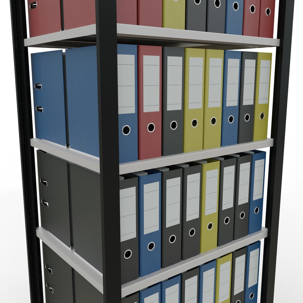 N° de l'image du produit 3 : Rayonnage de bureau SCHULTE travée de base, utilisable des deux côtés, sans butées centrales, CT 150 kg, noir, HxlxP 2 300 x 750 x 600 mm