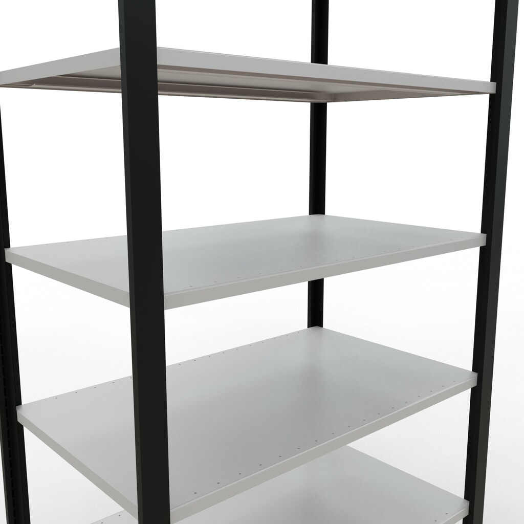 Rayonnage de bureau SCHULTE travée de base, utilisable des deux côtés, sans butées centrales, CT 150 kg, noir, HxlxP 2 300 x 1 000 x 600 mm N° de l'image du produit 4 : Rayonnage de bureau SCHULTE travée de base, utilisable des deux côtés, sans butées centrales, CT 150 kg, noir, HxlxP 2 300 x 1 000 x 600 mm