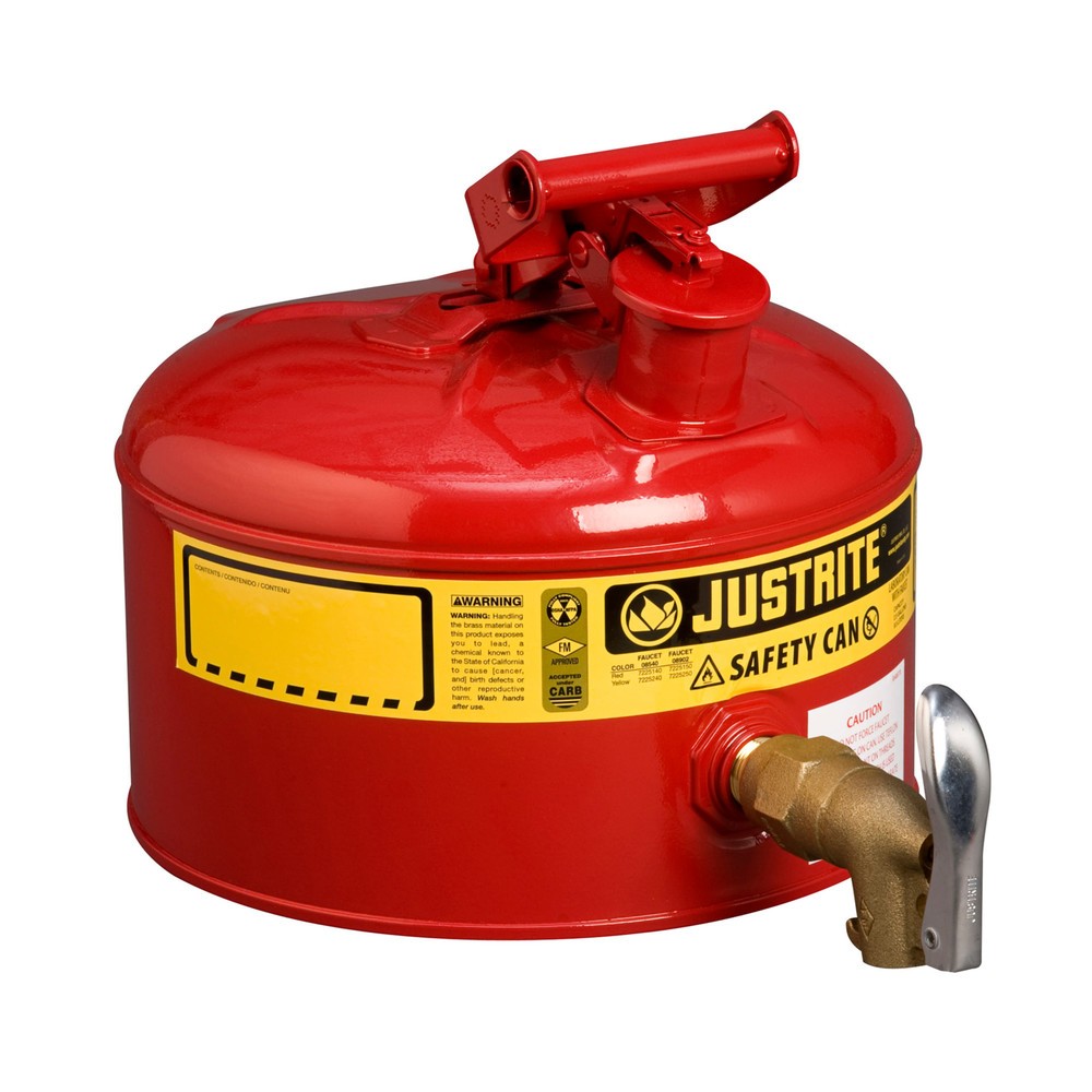 Illustration du produit: Récipient doseur de sécurité Justrite, robinet de soutirage en laiton 3/4", rouge, 9,5 litres