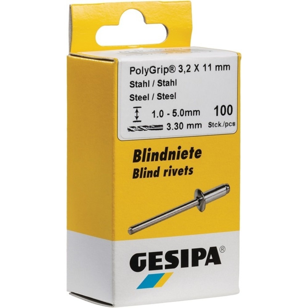 Illustration du produit: Rivet POP PolyGrip® tige de rivet D. x l 4,8 x 10 mm acier/acier 50 pièces GESIP