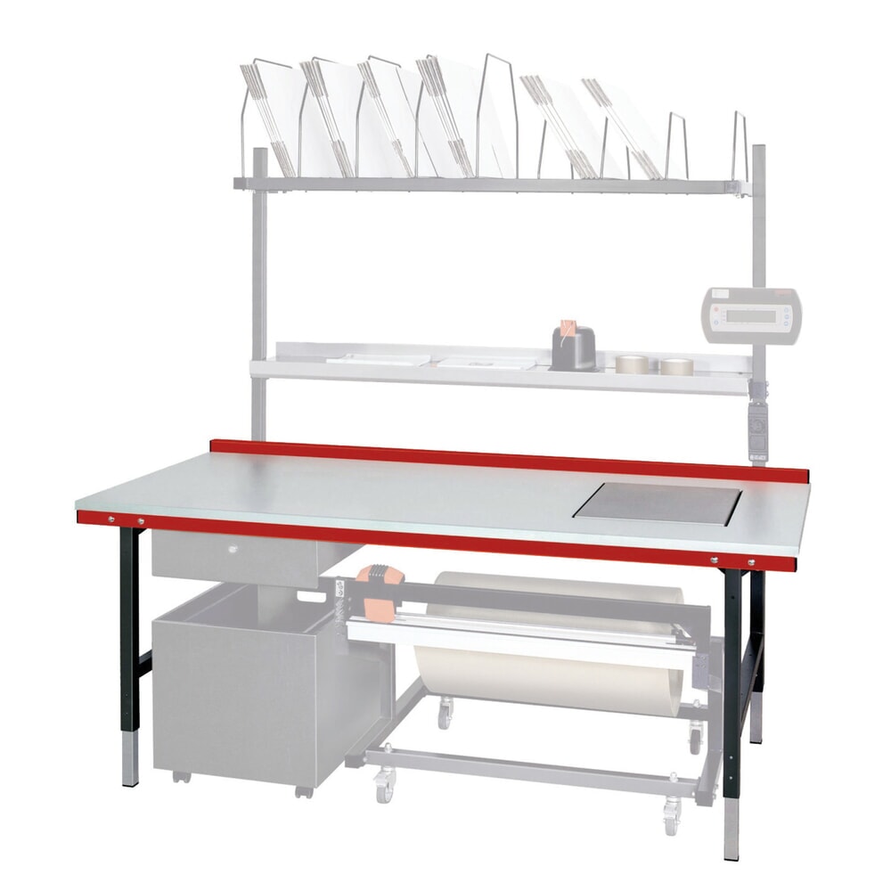 N° de l'image du produit 4 : Rocholz Table d’emballage SYSTEM 2000 réglable manuellement en hauteur avec balance jusqu’à 60 kg, non soumise à l’homologation métrologique, H x l x P 690-960 x 2 000 x 920 mm