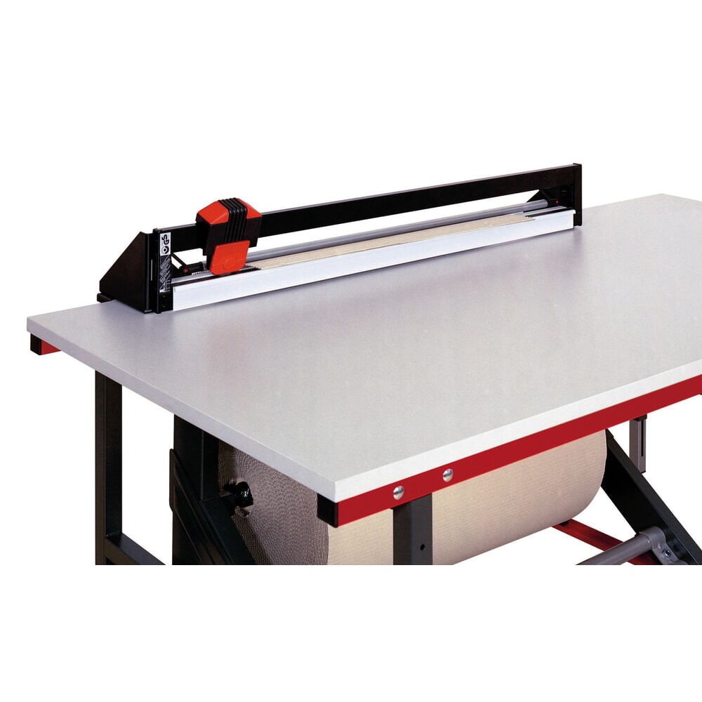 N° de l'image du produit 3 : Rocholz Table d’emballage SYSTEM 2000 réglable manuellement en hauteur, pack complet avec dispositif de découpe, largeur de coupe 1 000 mm, H x l x P 690-960 x 1 600 x 800 mm