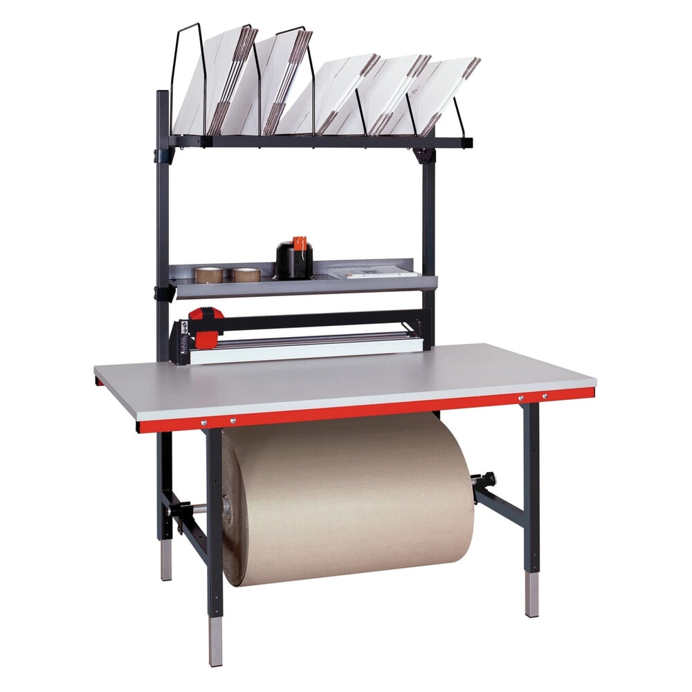 N° de l'image du produit 6 : Rocholz Table d’emballage SYSTEM 2000 réglable manuellement en hauteur, pack complet avec dispositif de découpe, largeur de coupe 1 000 mm, H x l x P 690-960 x 1 600 x 800 mm